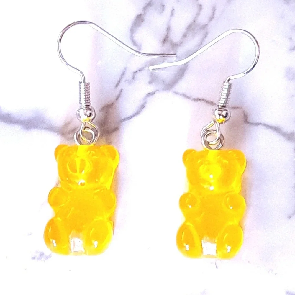 New Gummy Bear Earrings Light Orange Resin Candy Charm Dangle Drop Hook Boutique